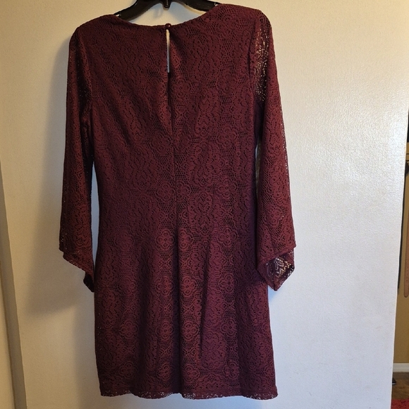 A. Byer Burgundy Lace Long Sleeve Dress - Picture 5 of 8